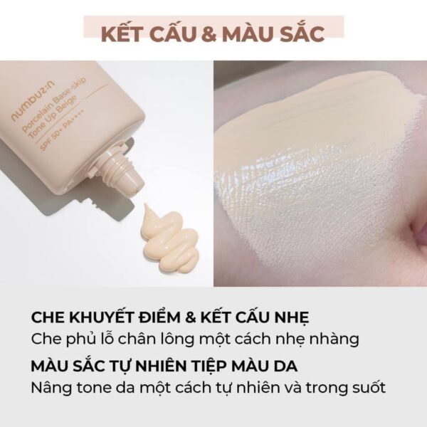 Kem Chống Nắng Numbuzin Porcelain Base-skip Tone Up Beige 3 SPF50+ PA++++ - Image 4