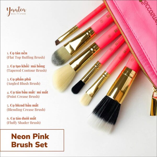 Bộ Cọ BH Cosmetics Neon Pink 6 cây - Image 3