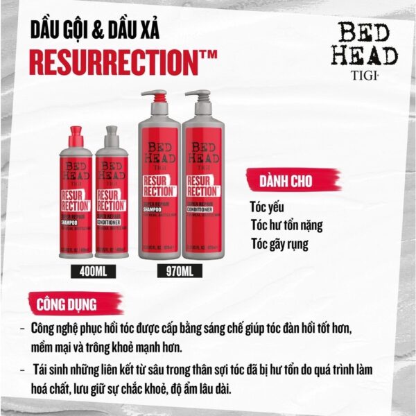 Bộ Gội Xả Tigi Bed Head Resurrection Super Repair 400ml Đỏ - Image 5