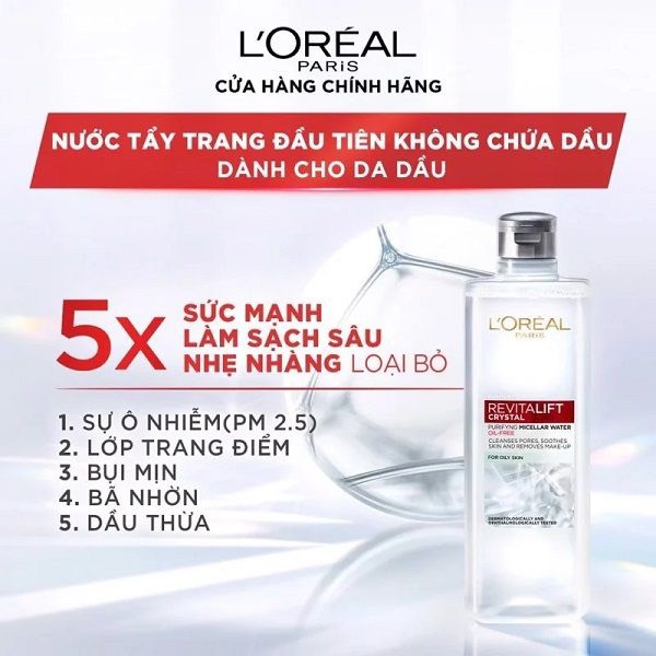 Nước Tẩy trang L'oreal Revitalift Crystal Purifying Micellar Water 95ml - Image 5