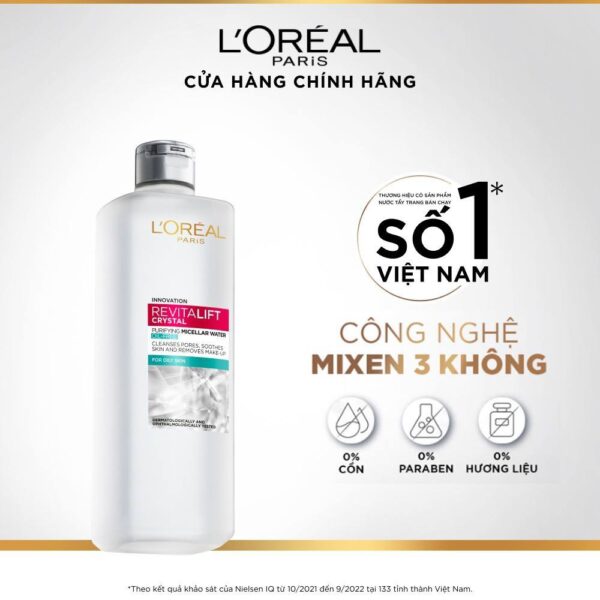 Nước Tẩy trang L'oreal Revitalift Crystal Purifying Micellar Water 95ml - Image 2